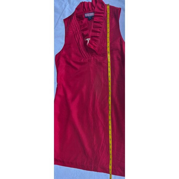 Vineyard Vines Sz 10 Cherry Red 100% Silk Dress Ruffle Neck Feminine Romantic - Picture 6 of 9